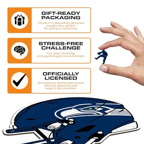 Iconic Puzzles, Seattle Seahawks Helmet, Wooden Puzzle officially licensed NFL, 100% sustainable - Image 3
