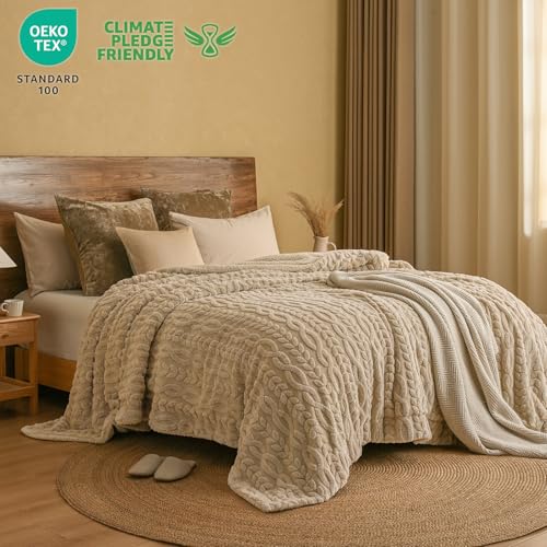 PHF Kuscheldecke Flauschig 229x229cm für Couch & Sofa, Khaki – Bild 2