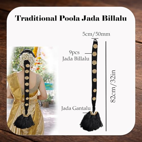 Image of VAMA FASHIONS Traditional Bharatanatyam Savaram Jada Billalu Kuchipudi Kunjalam Ready hair jadai Wedding jewellery for Women & Girls