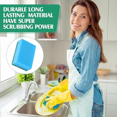 Image of Patelai 100 Pcs Heavy Duty Sponges Kitchen Bulk Dish Sponges Scrub Sponge Abrasive Scrubber Cleaning Sponge Non Scratch Scouring Absorbent Dish for Washing Kitchen (Blue)