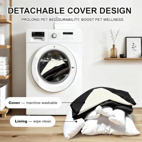 Image of Canvas Dog Bed, Cotton Cute Dog Bed Medium Size Dog, Puppy Bed with Washable Removable Cover, Durable 290 GSM Cotton Anti-Chewing Pet Bed with Anti-Slip Bottom (30 inchx25 inchx10 inch, Black&White)