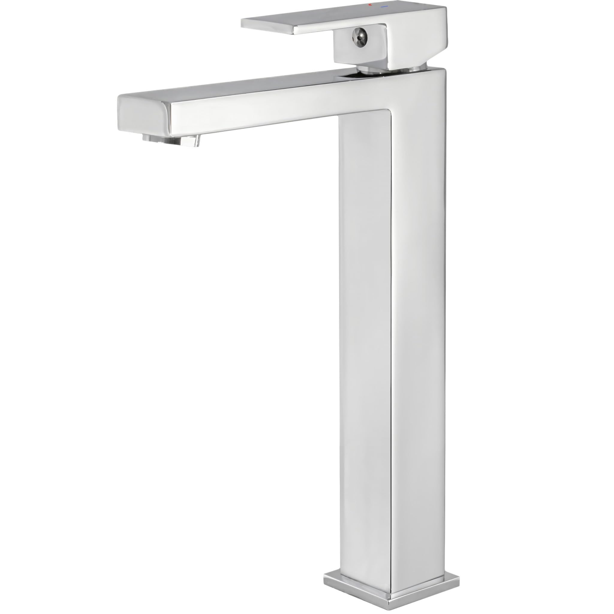 VALAZ Robinet Haut Pour Vasque Salle de Bain | Mitigeur Lavabo, Ouverture à Froid, Mélangeur Eau Froide et Chaude, Pas de Fuites, Installation Facile | Laiton, Inoxydable, Carré, Chromé, Série Muga