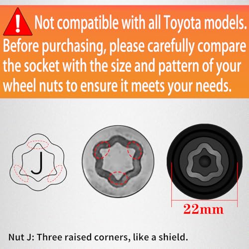 Image of J-Wheel Locking Nut Key Compatible with Toyota, Lexus, Tacoma | Wheel Lock Nut Socket Adapter, Anti-Theft Lug Nut Removal Tool, Anti-Theft Screw Remover, Repair Tool, Tyre Fitting, garage