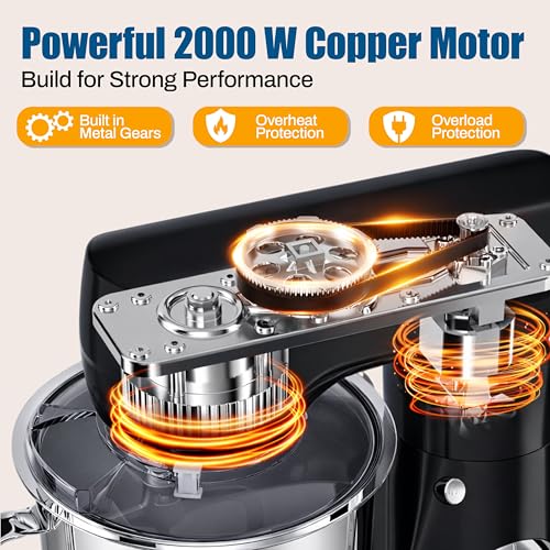 Image of NexLev Stand Mixer | 2000W Copper Motor Dough Maker Machine with Digital Timer, 8L Stainless Steel Bowl, 6 Speed + Pulse Control, Metal Gears, Planetary Rotation, Teflon Coated, ST-03