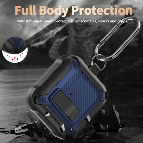 Image of Olytop for Airpods 4 Case with Lock Clip, Rugged Apple Airpods 4th Generation Cover 2024 Men Women, Armor Shockproof iPod 4 Gen Protective Hard Shell with Carabiner&Cleaner kit,Black /Blue