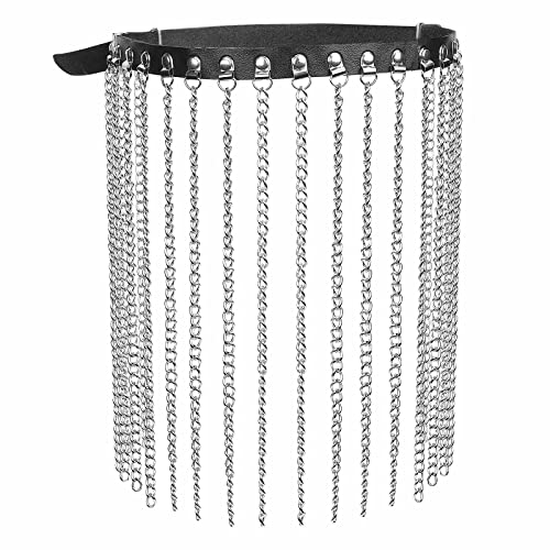 GORGECRAFT Punk Waist Chain Belt Metal Tassel Ladies Rocker Dress Belts Alloy Chain Tassel Dangle Imitation Leather Women Gothic Belly Hip Skirt Wrap Rocker Waistband Belt for Halloween Jean Pants