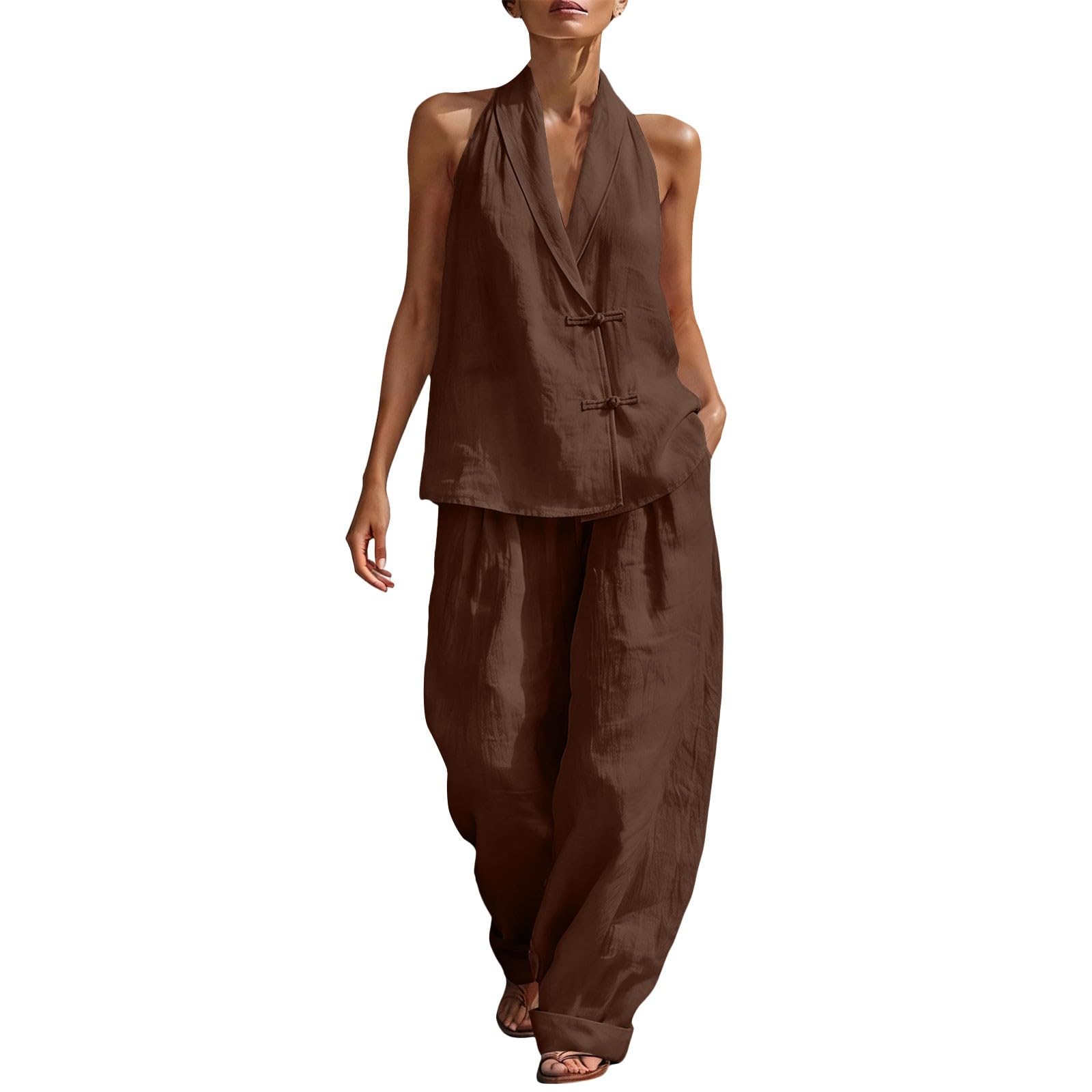 Trajes de verano para mujer transpirables con textura plisada elegante y corte holgado 7