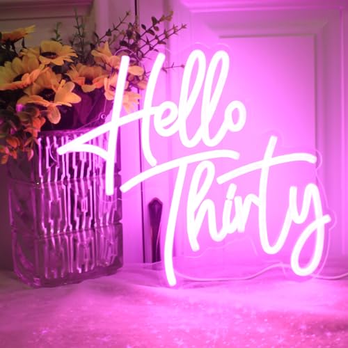 Image of Hello Thirty 30th Birthday Neon Signs Led Neon Light Happy Birthday Party Neon Light for Anniversary Room Wall Decor with Dimmable Switch and USB Powered Neon Lignts