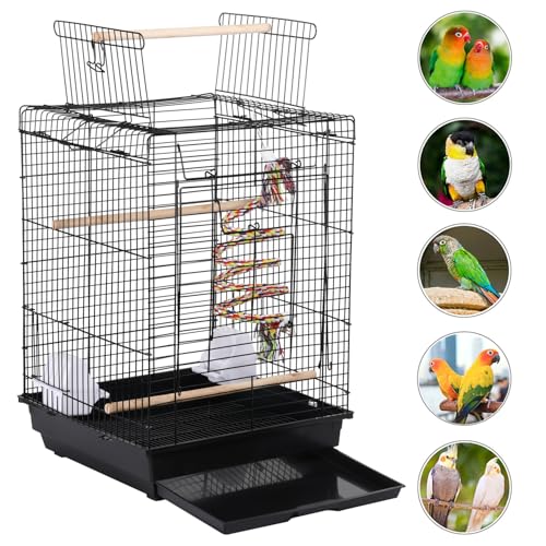 Yaheetech Vogelkäfig mit Vogelspielzeuge Wellensittichkäfig Nymphensittiche Fink Papageienkäfig mit Dach 40 x 40 x 58 cm