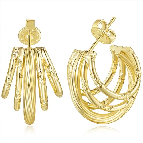 Créoles en or 14 carats NICRET boucles d'oreilles quintuple torsadé texturé haut de gamme