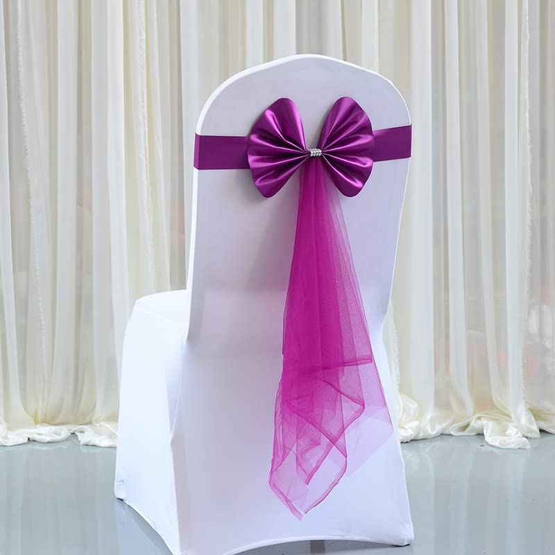 ERRVA Telai per sedia da fiera con fasce per la casa in spandex Sedia in organza con fiocco 20 pezzi/pacco Banchetto Nozze elasticizzato Nodo Farfalla Nastro per riunioni-Viola Rosso