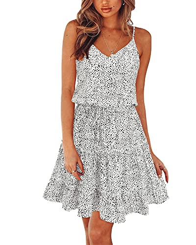Image of Newshows Women's Summer Casual Dress Cute A Line Ruffle Hem Flattering Fit Beach Vacation Sundress