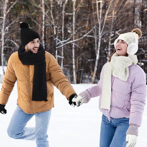 Suhine 8 Pcs Winter Hat Scarf Gloves Earmuff Set Knit Beanie Pompom Hat Warm Touch Screen Gloves for Women Men Adult4