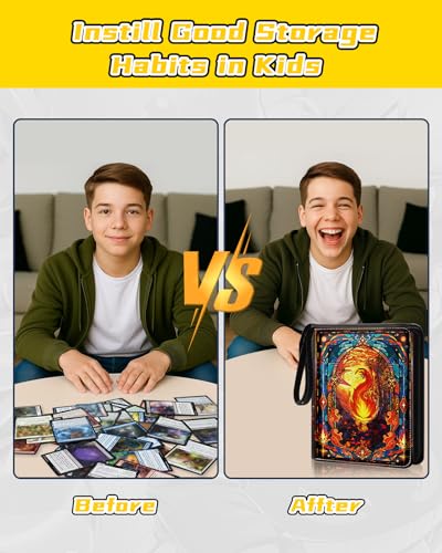 Image of for 9 Pocket Card Binder for MTG, TCG, Game Cards Holds 900 Cards - Large Capacity Trading Card Collection Album Folder with Zipper for Men Boys Teens Fire Design for Sports Card