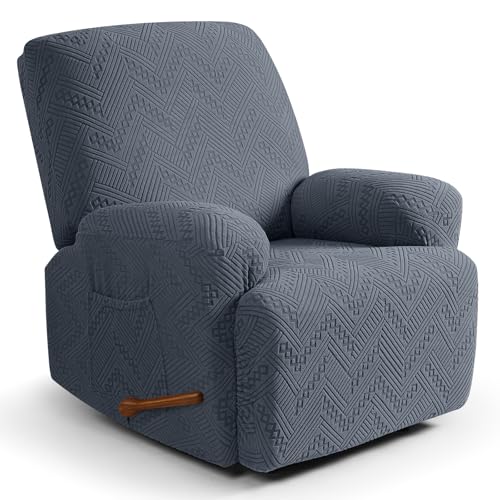 Image of Ruaozz Recliner Sofa Covers Recliner Chair Covers Recliner Covers for Reclining Chair with Pockets Washable Furniture Protector with Elastic Bottom (1 Seater, Grey)