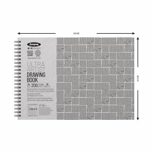 Image of Anupam Ultra Artist Book A4 Size | Wiro Binding Lay-Flat Design Notebook | Acid Free Optimal Coarse Texture | 200 GSM | 25 Sheets, 50 Pages | Ideal for Drawing, Sketching, Design & Architecture