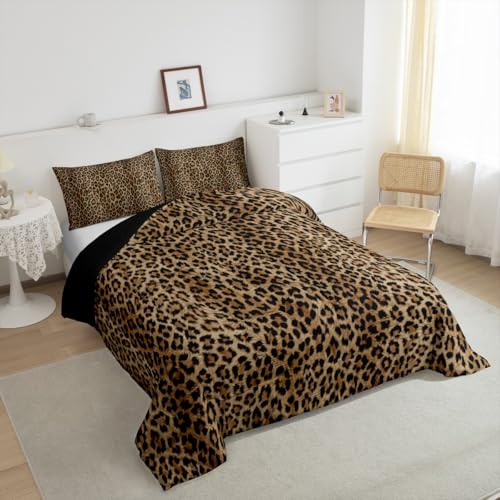Image of Feelyou Leopard Bedding Set Queen Size, Cheetah Print Comforter for Kids Boys Girls Animal Comforter Set Safari Duvet Insert with 1 Pillow Case