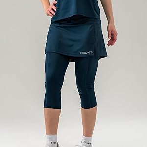 Club Damen 3/4 Tights Skort. Bietet die Flexibilität und Vorteile des Basisrocks und den zusätzlichen Stil und Komfort von Leggings in einem Kleidungsstück, in drei Farben erhältlich, verfügt über eine Tasche für Tennisbälle und einen elastischen Bund für zusätzlichen Komfort