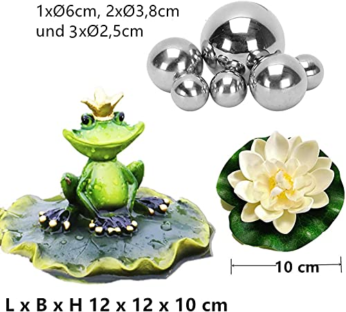 Mini vijver decoratieset kikker in blad vijverfiguur met 6 zwembaden 2 drijvende lotus 1 kikker mini-vijver terrasvijver zinken bad zonne-fontein tuin balkon vijverdecoratie - Image 3