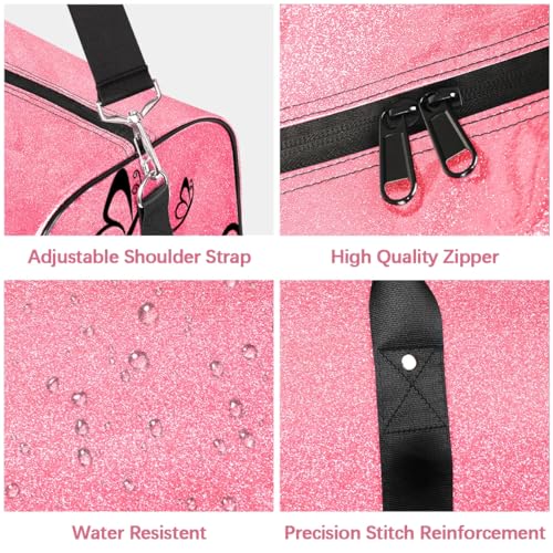 Large Foldie Duffel Bags with Name Glitter Leather Dance Tote Bag for Girls Weekender Bags for Women Travel Black Butterfly4