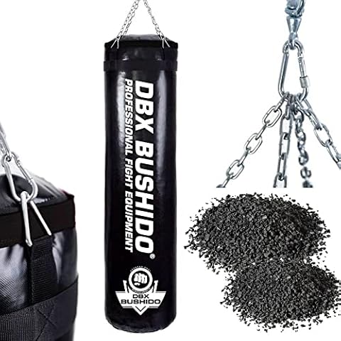 DBX BUSHIDO SPORT Boxsack Gefüllt mit Gummigranulat 130 cm - Box Sack 60 kg - Training Boxen Sport und Kickboxen - Punching Bag (Schwarz Mit Granulat)… Cover