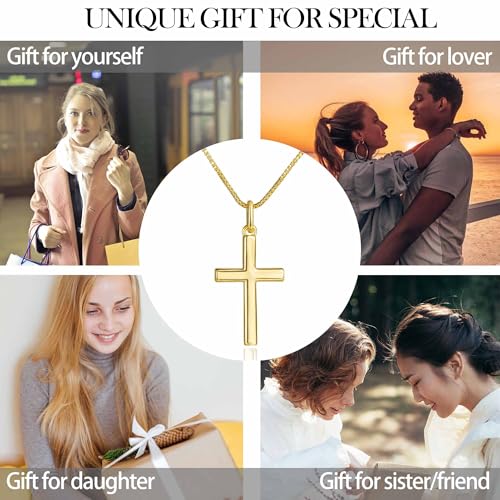Gold Cross Necklace for Women, 14K Real Gold Plated Cross Pendant Necklaces Dainty Hypoallergenic Cross Necklace Simple Gold Pendant for Women Trendy Everyday Jewelry4