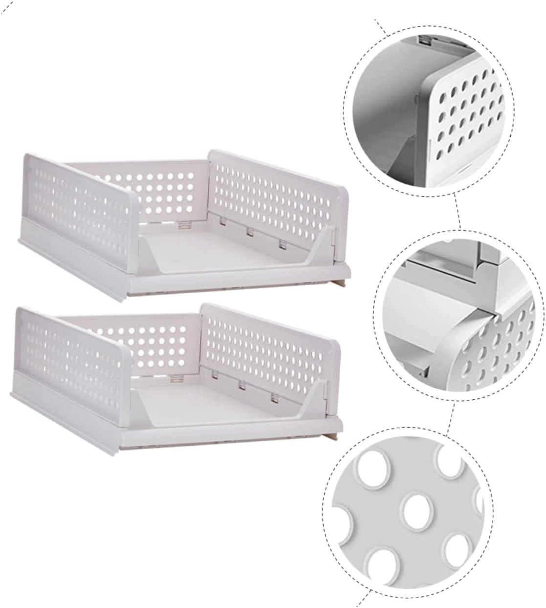 Unomor 2Pcs Stackable Plastic Drawer Organizers Storage Bins for Clothes Wardrobe Boxes with Reinforced Frames Space Saving Closet Organizers Whiteshort