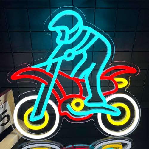 Dirt Bike Neon Signs, Motorcycle Neon Signs For Wall Decor, 13'' X 12.8'' USB Powered Car Neon Lights Signs, Dimmable Sports Car Neon Lights for Kids Bedroom Game Rooms Garages Man Cave Birthday Presents