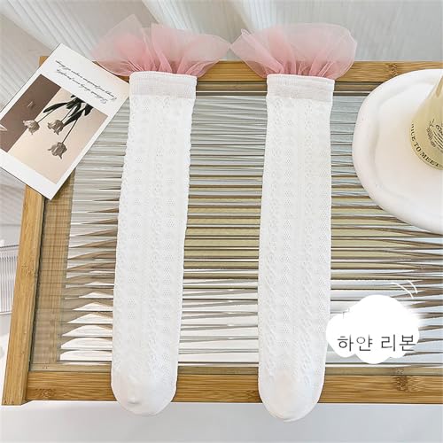 Breathable TulleTrim Socks For Girls School Child Kneehigh Stretchy Spring Dress School Socks Girls3