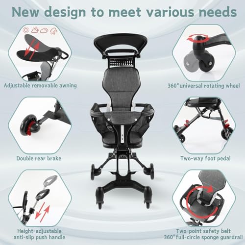 Image of Earwig Foldable 3 in 1 Baby Stroller for Newborn to Toddler Lightweight Travel Stroller with Adjustable Recline Footrest Canopy Umbrella Portable Compact Kids Baby Chair Pushchair Ideal for Travel Outdoor Daily Use