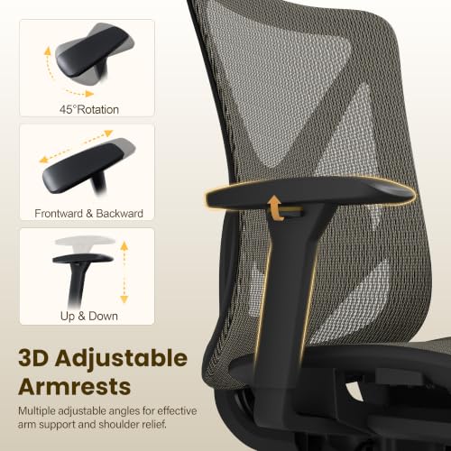 Image of Ergonomic Office Chair, Mesh Computer Desk Chairs with BIFMA X5.1 Certified, Adjustable Lumbar Support, 3D Arm, Tilt Back, Wide Seat, Comfy Swivel Work Task Chair for Company and Home (Apricot Mist)