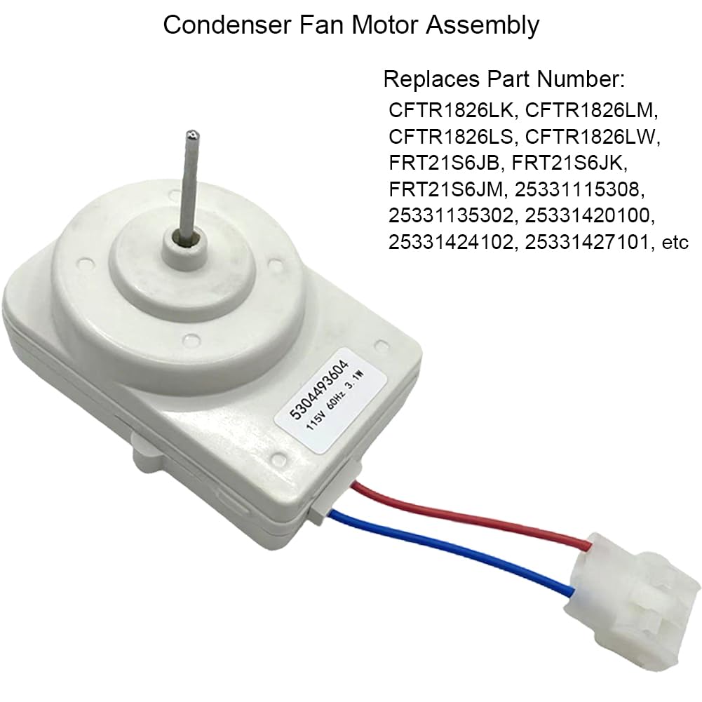 5303918774 Refrigerator Condenser Fan Motor Assembly Compatible with Frigidaire Kenmore Crosley, Replaces 240334001 240397101 240525401 241681101