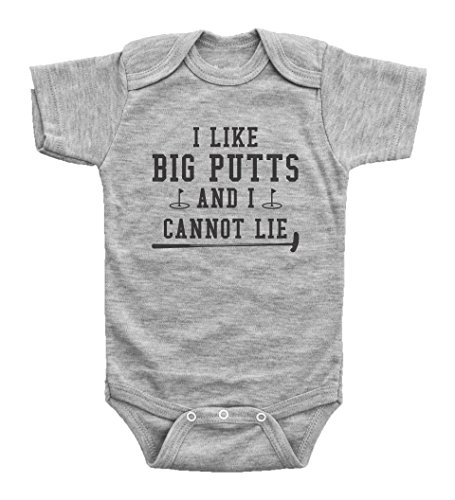 Image of Baffle Funny Golf Onesie, I LIKE BIG PUTTS AND I CANNOT LIE, Unisex Romper, 90s Hip Hop Baby Apparel, Big Butts Rap Song (6mo, Grey Short Sleeve)