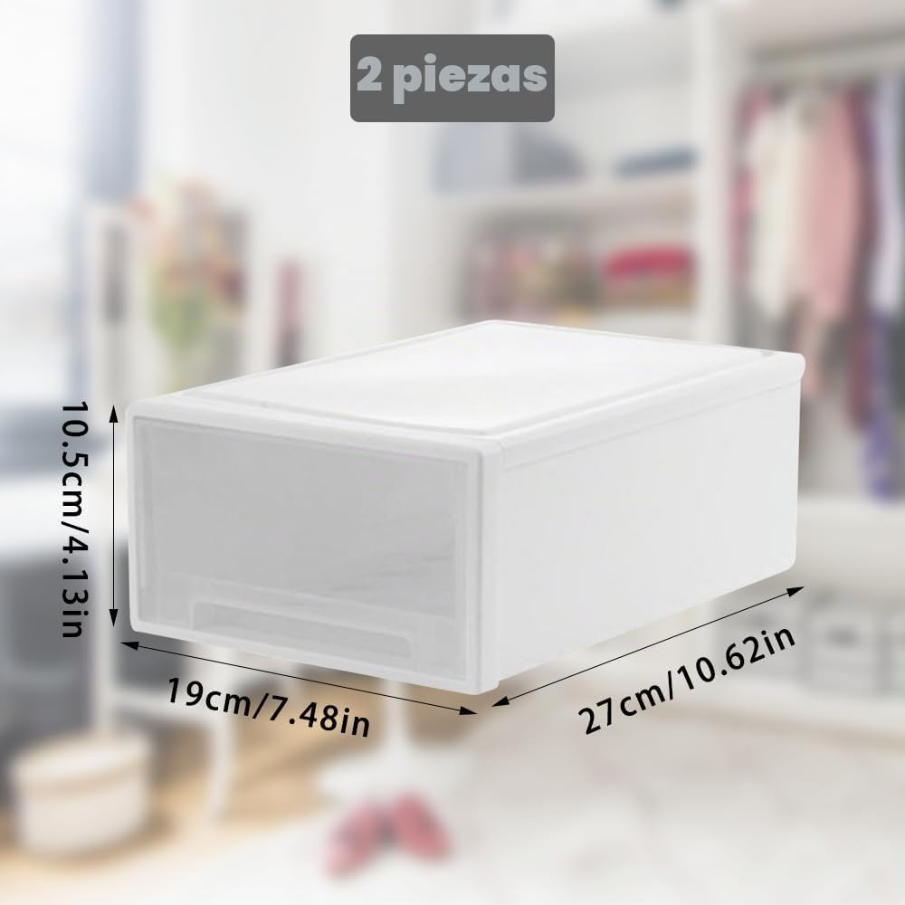 YunBey 2 Cajones Organizadores Plastico Cajones Almacenaje Apilable Organizador Escritorio Cajones para Oficina Dormitorios Cocinas Escuela (27 x 19 x 10,5 CM)