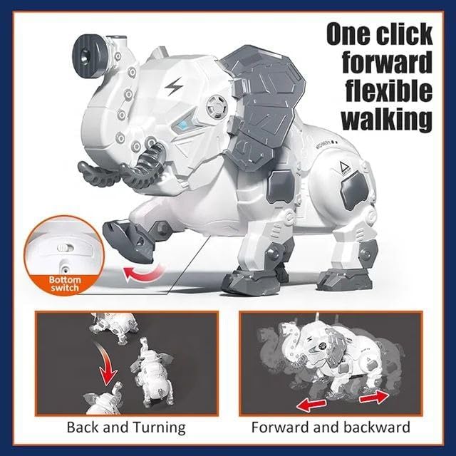 Pihura Remote Control Jungle Elephant with Light Music & Smoke Function Robot Electronic Realistic Walking Animal with 3 Modes Back & Turn Feature 1