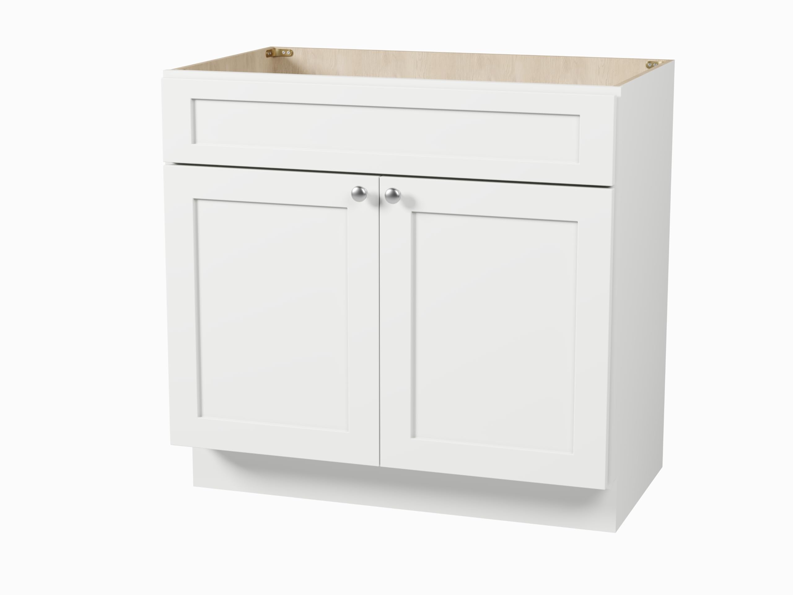 disar 36'' shaker style bathroom vanity, solid wood frame & doors, plywood cabinet construction, fully assembled, modular design for custom bathroom storage (white)