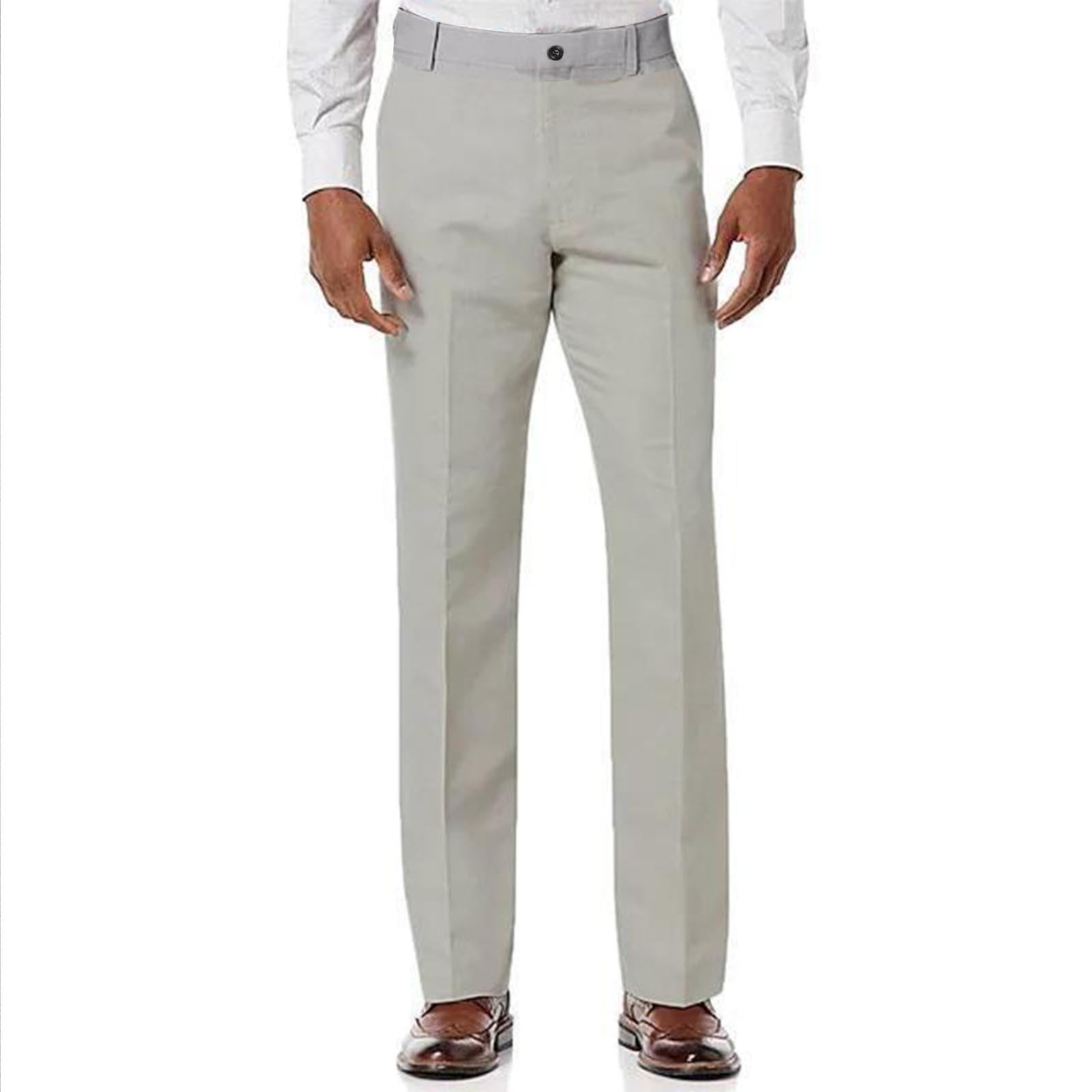 Mens Dress Pants Elastic Waist Regular Fit Straight Leg Work Slacks Lightweight Office Business Casual Golf Trousers