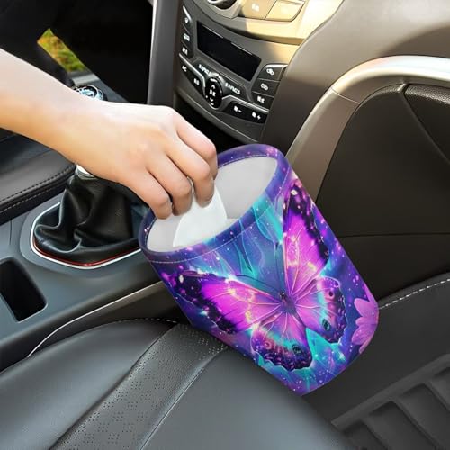 Image of Pensura Galaxy Purple Butterfly Car Garbage Can Reusable mini Trash can for car Collapsible Accessories Hanging Vehicle Garbage Can for Automotive Cars SUVs and Trucks Backseat Headrest