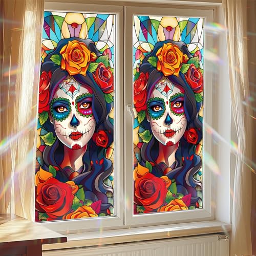 Vinilo decorativo ventana estilo vidriera calavera Dia de muertos miniatura 7