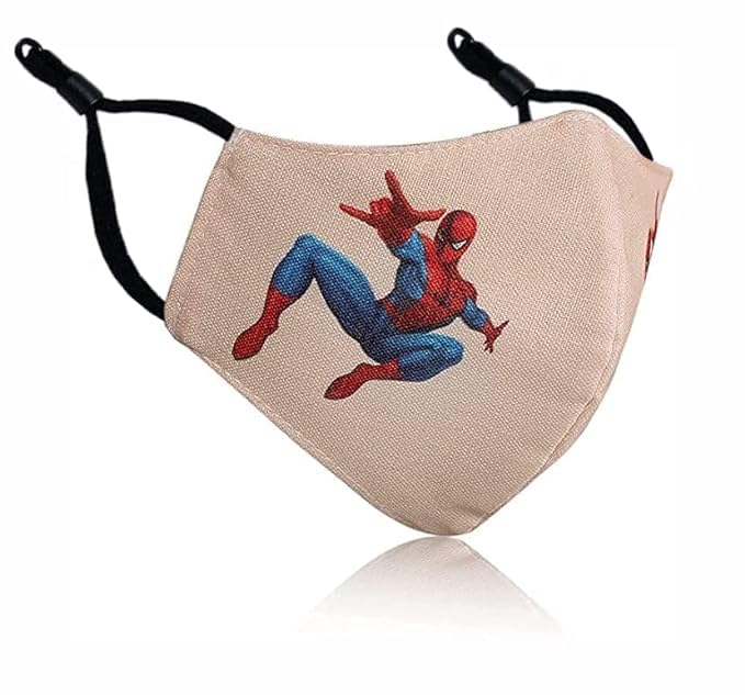BIGXEN Skin Friendly Cotton Kids Mask | Multi Layer Different Design & Cartoon Kids Face Mask | Soft Ribbed Earloops Reusable & Washable Face Mask- Children, Without Valve (5 - PCS ADJESTABLE)