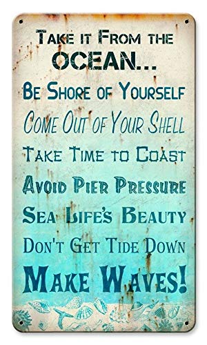 Oceanic Advice Plaque en métal avec inscription « Beach Sun Sand Seashore Mermaid Ocean Party » 20,3 x 30,5 cm