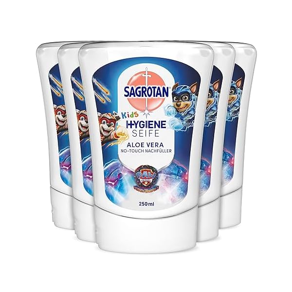 Sagrotan No-Touch Kids Nachfüller Aloe Vera – Paw Patrol Edition – Für den automatischen Seifenspender – 5 x 250 ml Handseife