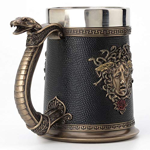 Veronese Design 5.75 Inch Greek Roman Goddess Medusa Beer Stein Large Stainless Steel Tumbler Antique Bronze Finish Sculpture Tabletop Decorative Cup #TOP4