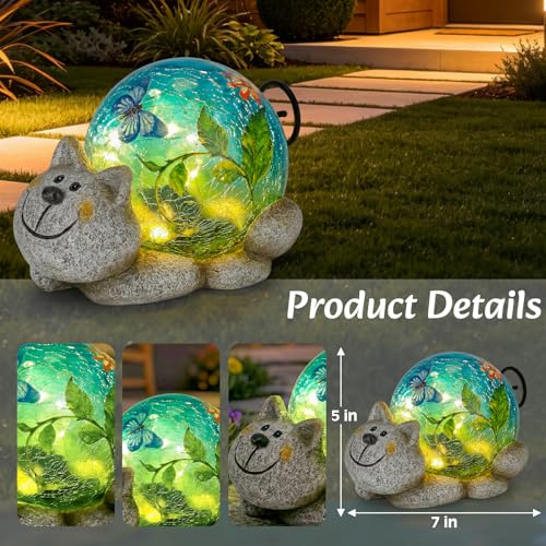 Solar Garden Outdoor Statue, Resin Cat Statues with Crackled Glass Globe by DREAM GARDEN - Used condition - Image 2