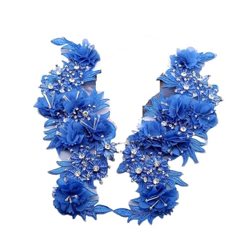 Apliques de encaje con bordado de abalorios Calcomanías de lentejuelas con cuentas, tela encaje flores espejo, vestido noche, apliques delanteros, pecho y espalda, decoración parches(A 1Pair)