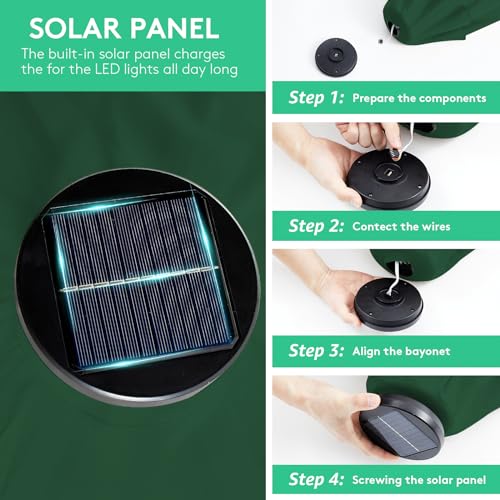 Image of JEAREY 9FT Outdoor Patio Umbrella with Solar Lights, LED Lighted Pool Umbrella with Tilt and Crank, Outdoor Table Umbrellas for Deck, Yard & Market (Dark Green)