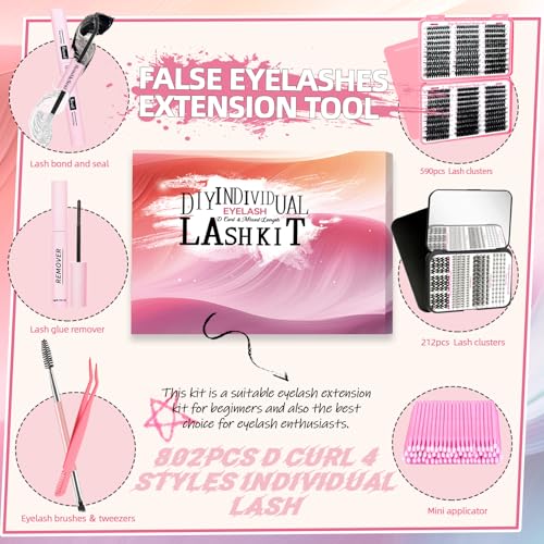 Kit d'extension de cils moelleux D 802 pièces avec grappes inférieures et pince - 7