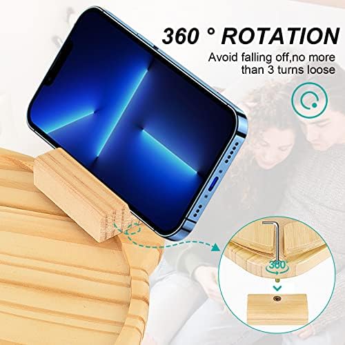Sofa Arm Tray Table, Sofa Armrest Clip-On Table, Sofa Armrest Clip Tray, Side Table, Couch Armrest Tray, Couch Arm Clip Table, Wooden Foldable with Rotating Mobile Holder Fits for Armrest of 2-11in