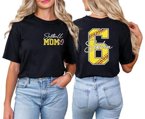 Personalized Softball Mom Shirt with Kids Name and Jersey Number, Softballs Shirts for Women, Softball Mama Gifts