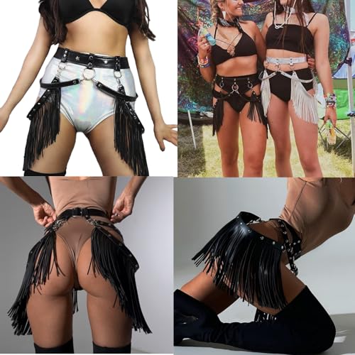 Women Punk Tassel Belt Leather Body Harness Waist Chain Gothic Caged Belt Rave Party Nightclub Costume3
